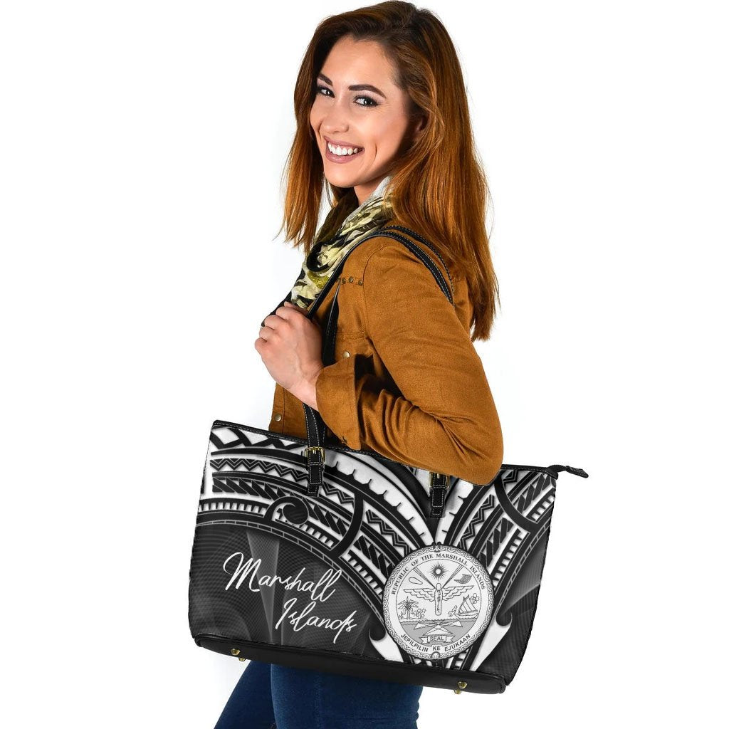 Marshall Islands Leather Tote - Cross Style Black - Polynesian Pride