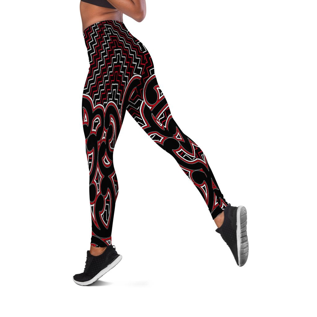 New Zealand Women's Legging Maori Graphic Tee patterns Red LT6 - Polynesian Pride