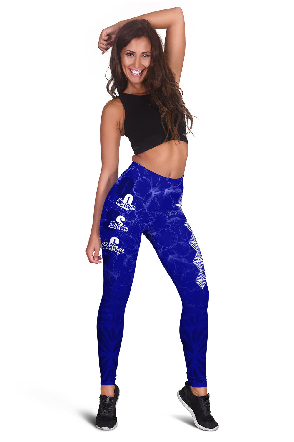 (Custom Personalize) Tonga Kolisi Kuini Salote Hibiscus Women Leggings QSC Old Girls LT7 Blue - Polynesian Pride