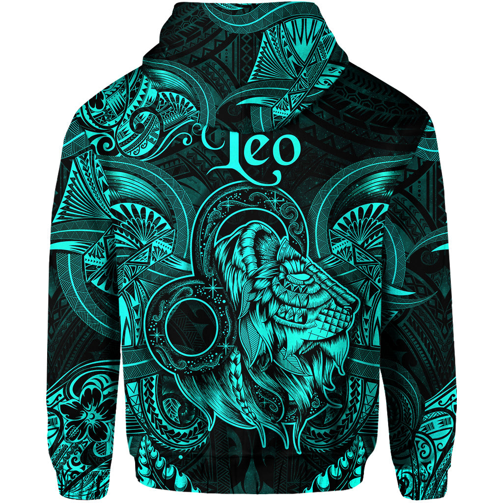 Leo Zodiac Polynesian Zip Hoodie Unique Style Turquoise LT8 - Polynesian Pride