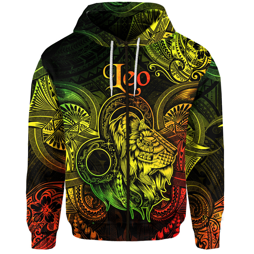 Leo Zodiac Polynesian Zip Hoodie Unique Style Reggae LT8 - Polynesian Pride