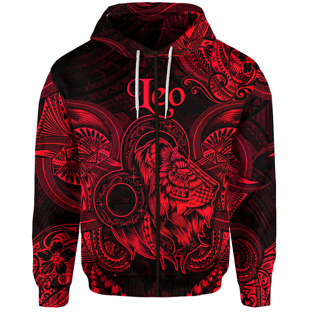 Leo Zodiac Polynesian Zip Hoodie Unique Style Red LT8 - Polynesian Pride