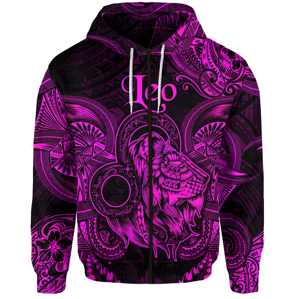 Custom Leo Zodiac Polynesian Zip Hoodie Unique Style Pink LT8 - Polynesian Pride