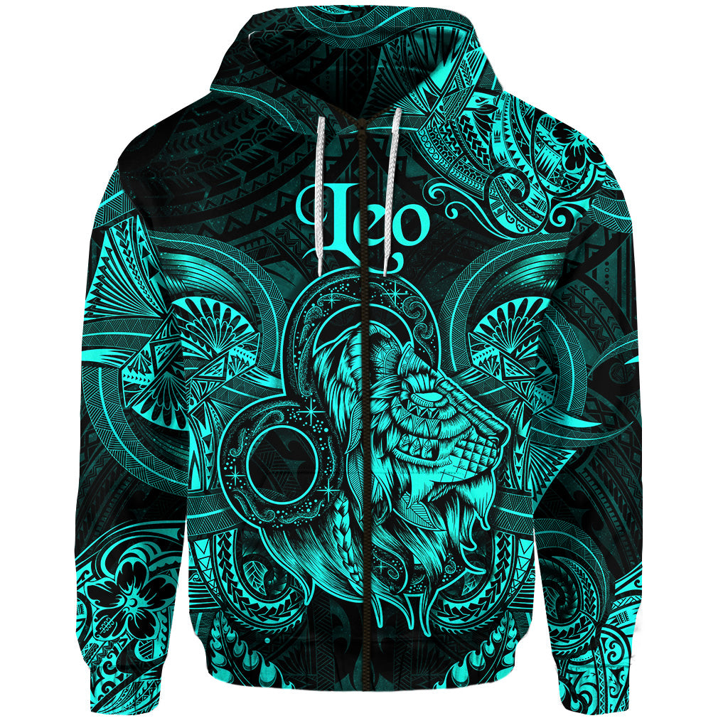 Custom Leo Zodiac Polynesian Zip Hoodie Unique Style Turquoise LT8 - Polynesian Pride