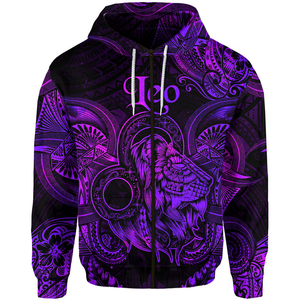 Leo Zodiac Polynesian Zip Hoodie Unique Style Purple LT8 - Polynesian Pride