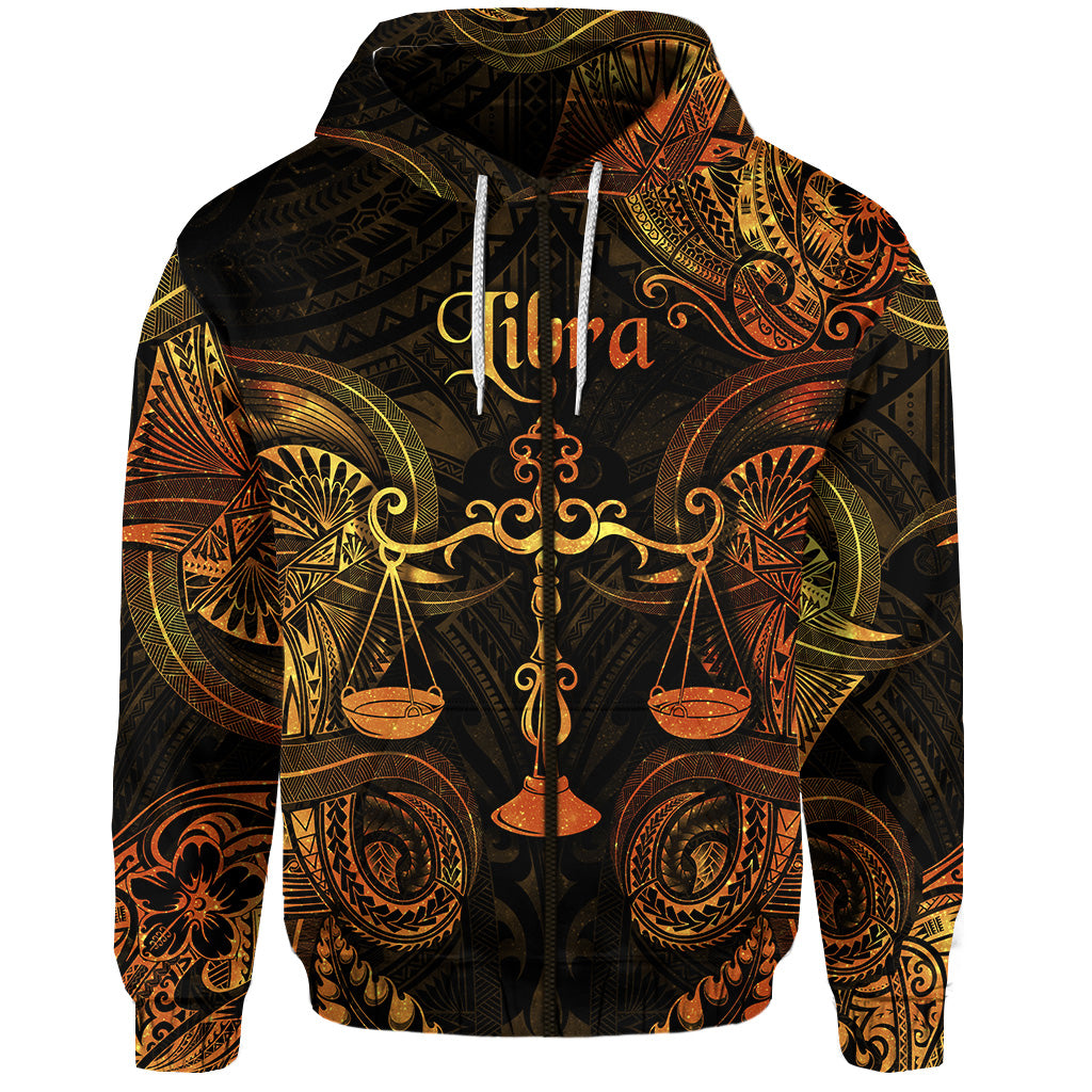 Libra Zodiac Polynesian Zip Hoodie Unique Style Gold LT8 - Polynesian Pride