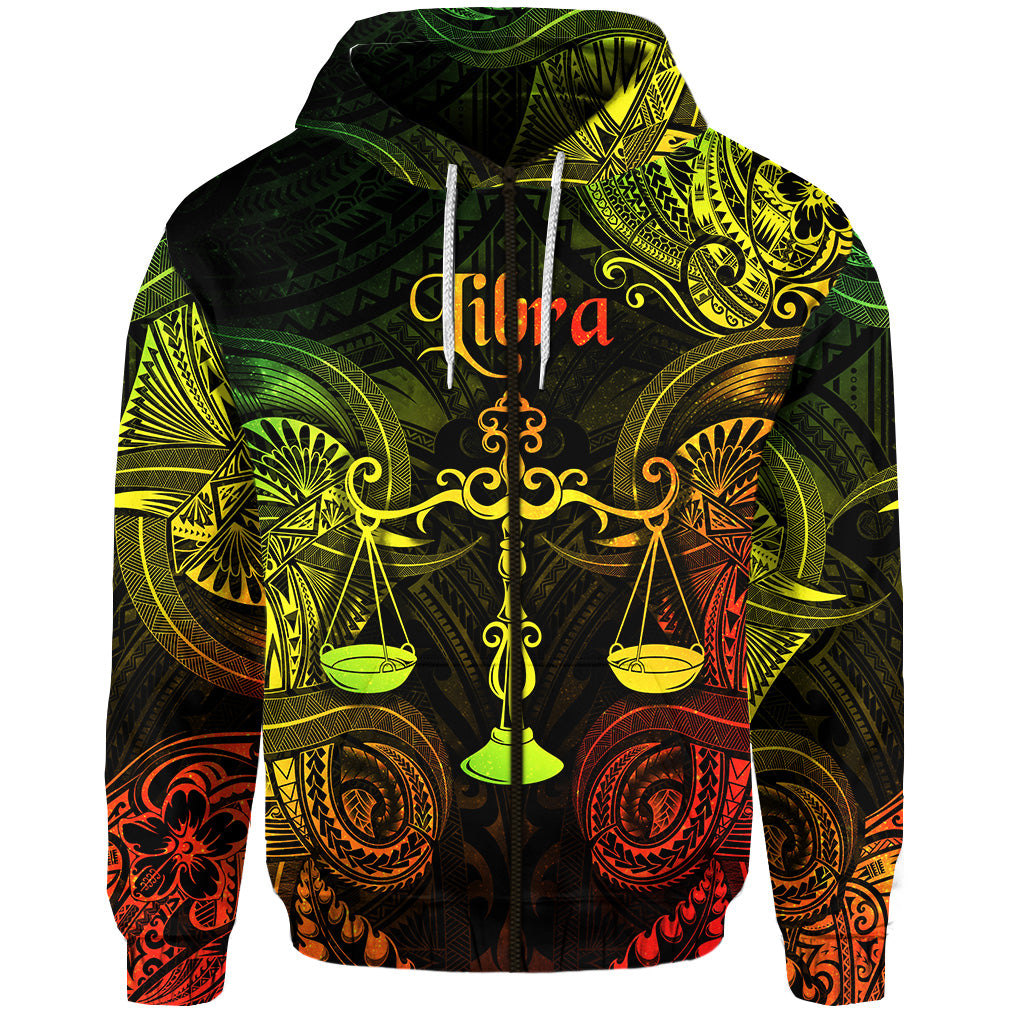 Libra Zodiac Polynesian Zip Hoodie Unique Style Reggae LT8 - Polynesian Pride