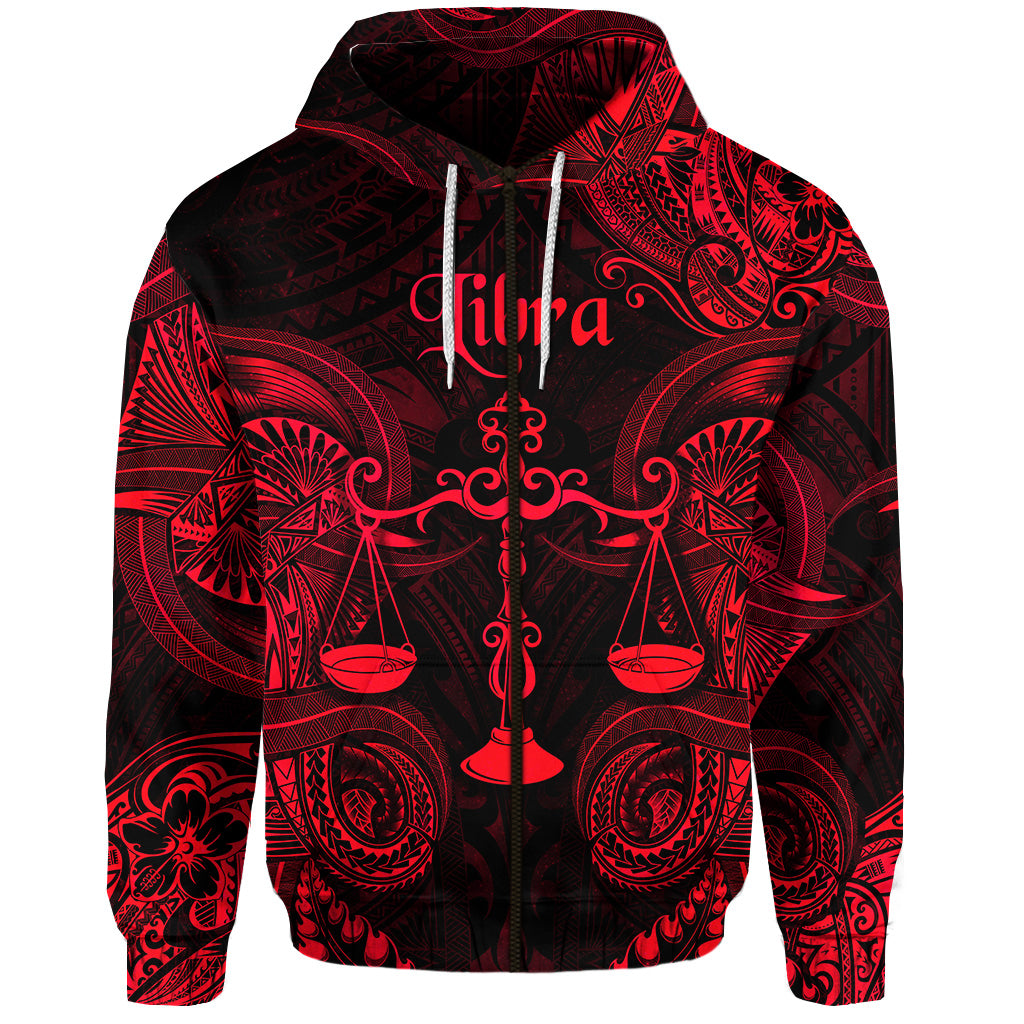 Libra Zodiac Polynesian Zip Hoodie Unique Style Red LT8 - Polynesian Pride