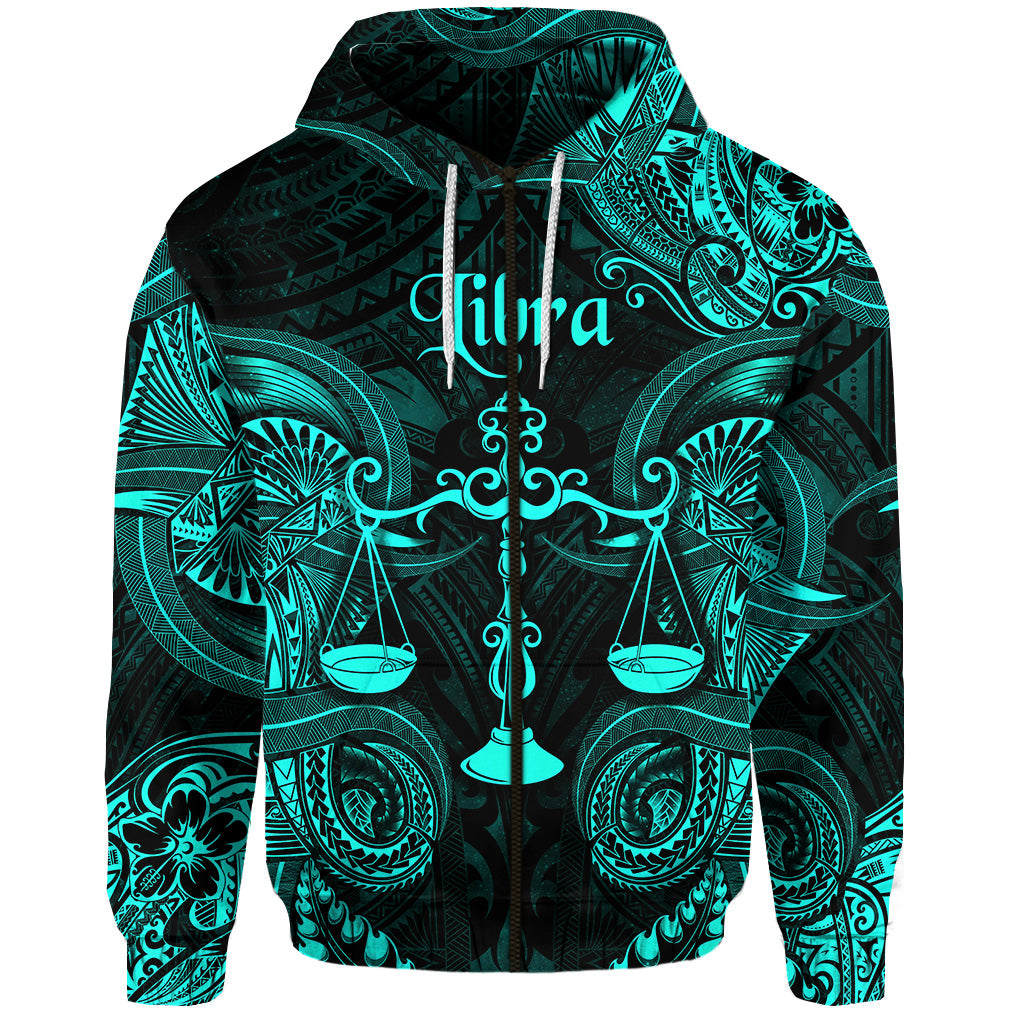 Custom Libra Zodiac Polynesian Zip Hoodie Unique Style Turquoise LT8 - Polynesian Pride