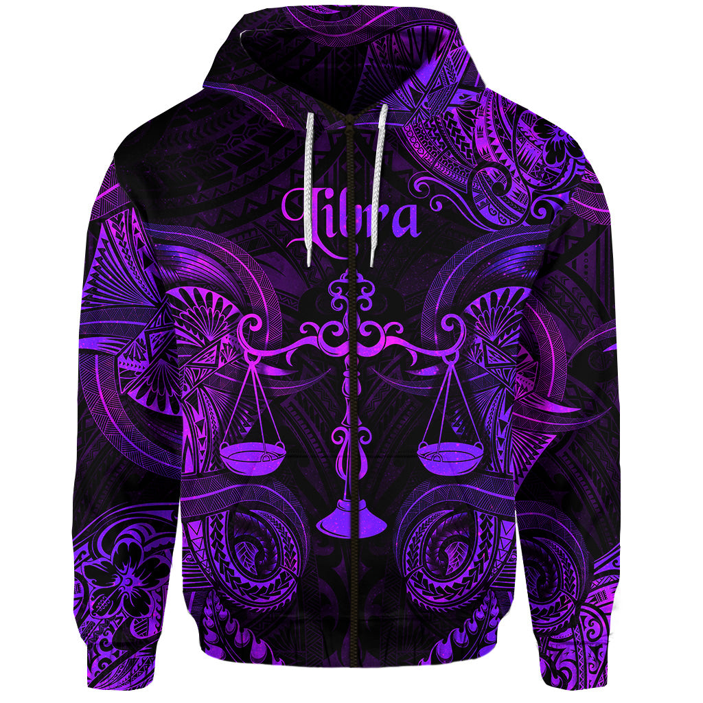 Custom Libra Zodiac Polynesian Zip Hoodie Unique Style Purple LT8 - Polynesian Pride