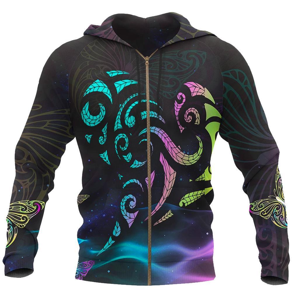 Light Maori New Zealand Zip Hoodie Unisex Black - Polynesian Pride