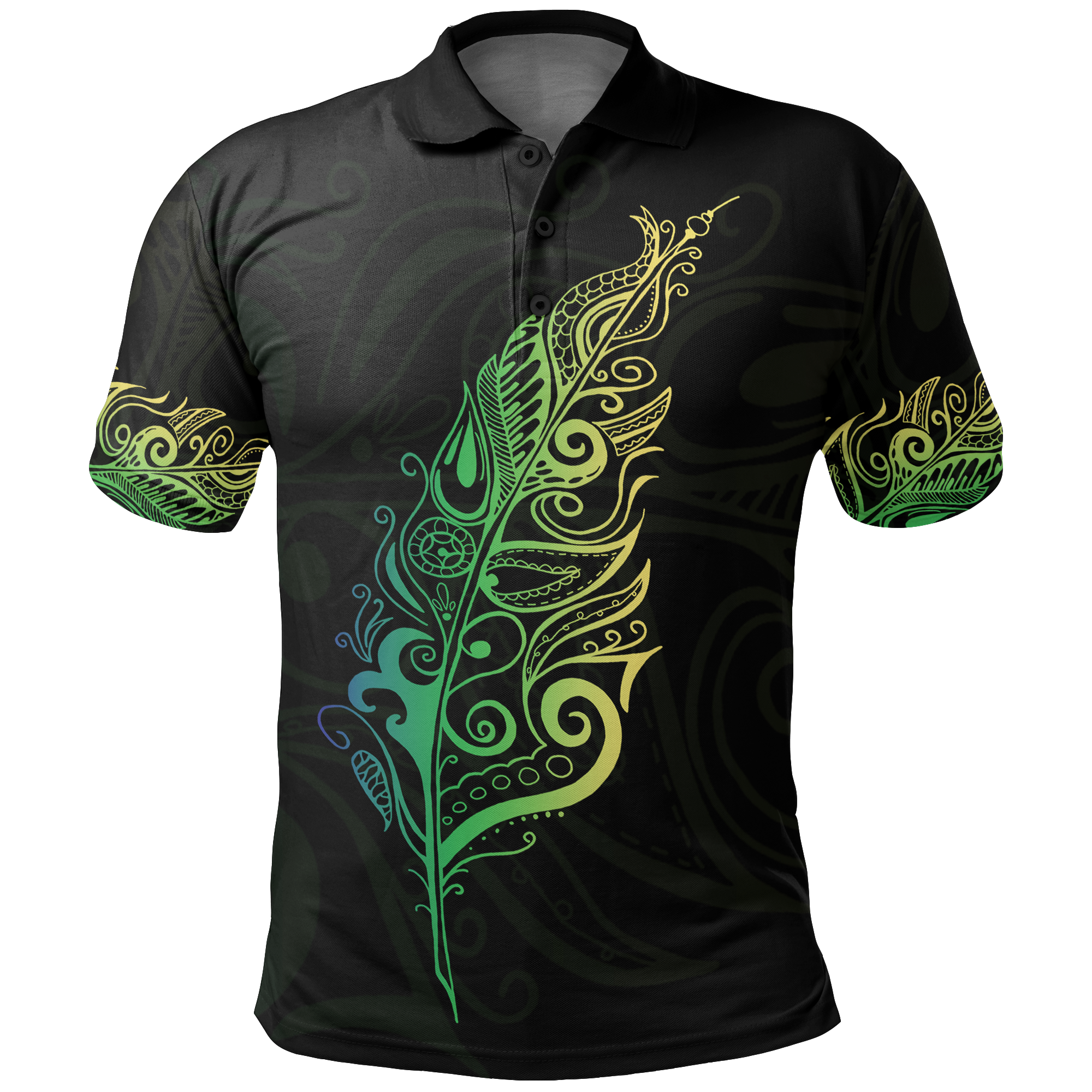 New Zealand Maori Polo Shirt Light Silver Fern Green Unisex Black - Polynesian Pride