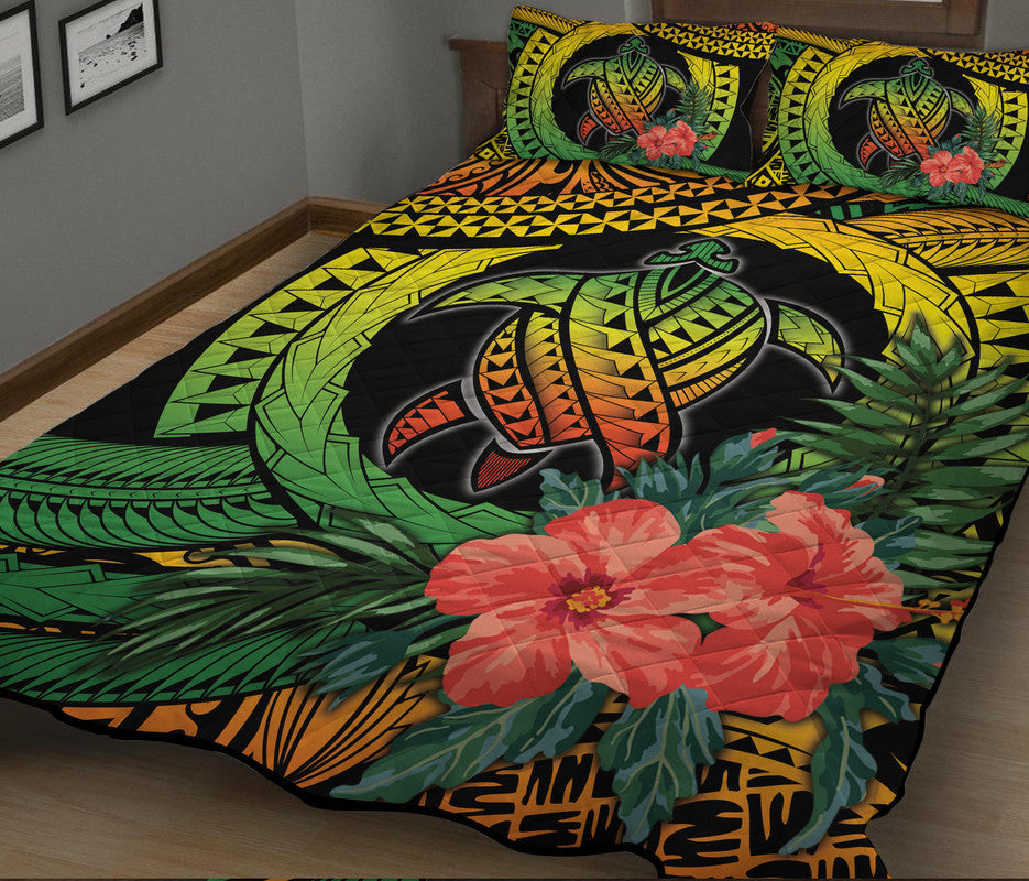 Polynesian Turtle Quilt Bed Set Circle Turtle Hibiscus Reggae LT9 - Polynesian Pride