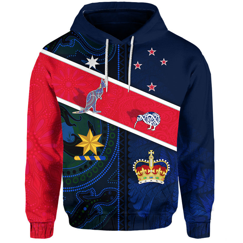 Aotearoa Mix Australia Hoodie Maori Mix Aboriginal Line Arty Style LT9 Hoodie Blue - Polynesian Pride