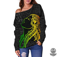 Hula Girl And Turtle Hibiscus Women's Off Shoulder Sweater - Polynesian Pride