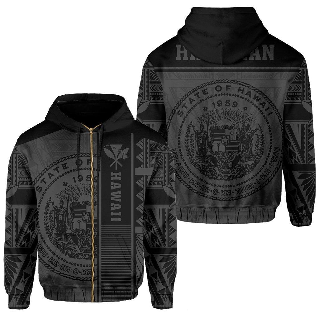 Polynesian Seal of Hawaii Zip Hoodie Gray NRP Style Unisex Gray - Polynesian Pride