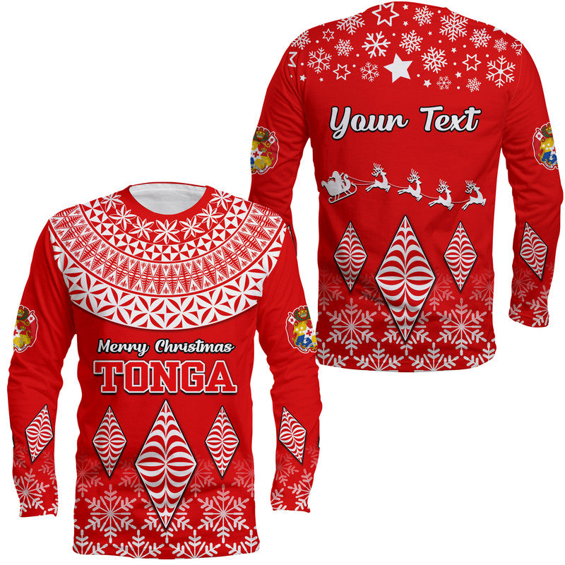 (Custom Personalised) Tonga Kupesi Ngatu Merry Christmas Long Sleeve Shirt LT9 Unisex Red - Polynesian Pride