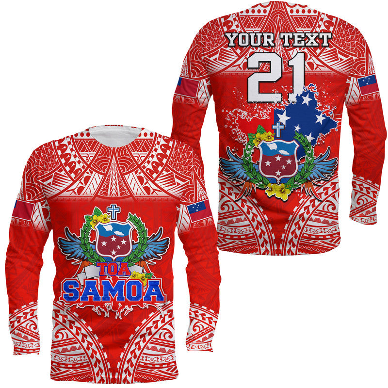 (Custom Personalised) Toa Samoa Polynesian Rugby Long Sleeve Shirt Samoan Flag Red Color LT9 Unisex Red - Polynesian Pride