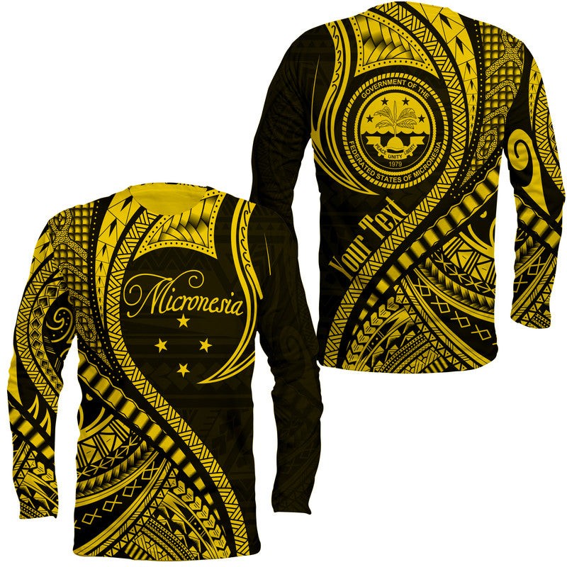 (Custom Personalised) Federated States of Micronesia Long Sleeve Shirt Gold Polynesian Wave Style LT9 Unisex Gold - Polynesian Pride