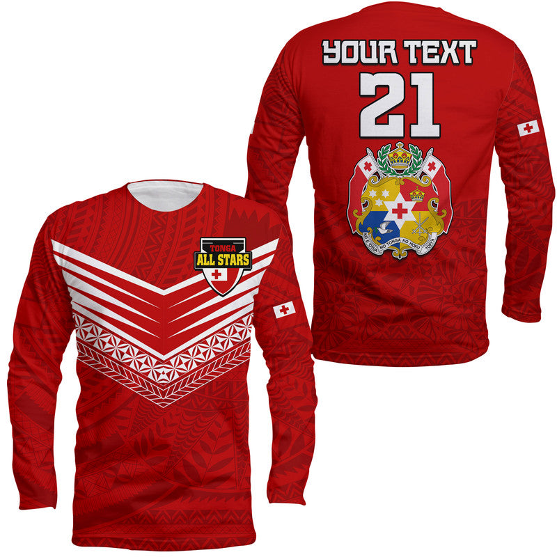 (Custom Personalised) PolynesianPride Tonga Rugby Tongan Kupesi Ngatu Design Long Sleeve Shirt LT9 Unisex Red - Polynesian Pride