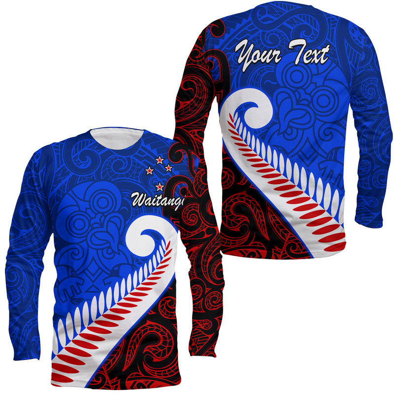 (Custom Personalised) Waitangi Day Long Sleeve Shirt Aotearoa Hei Tiki Silver Fern LT9 Unisex Blue - Polynesian Pride