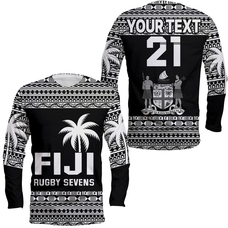 (Custom Text And Number) Fiji Rugby Sevens Long Sleeve Shirt Simple Style LT9 Unisex Blue - Polynesian Pride