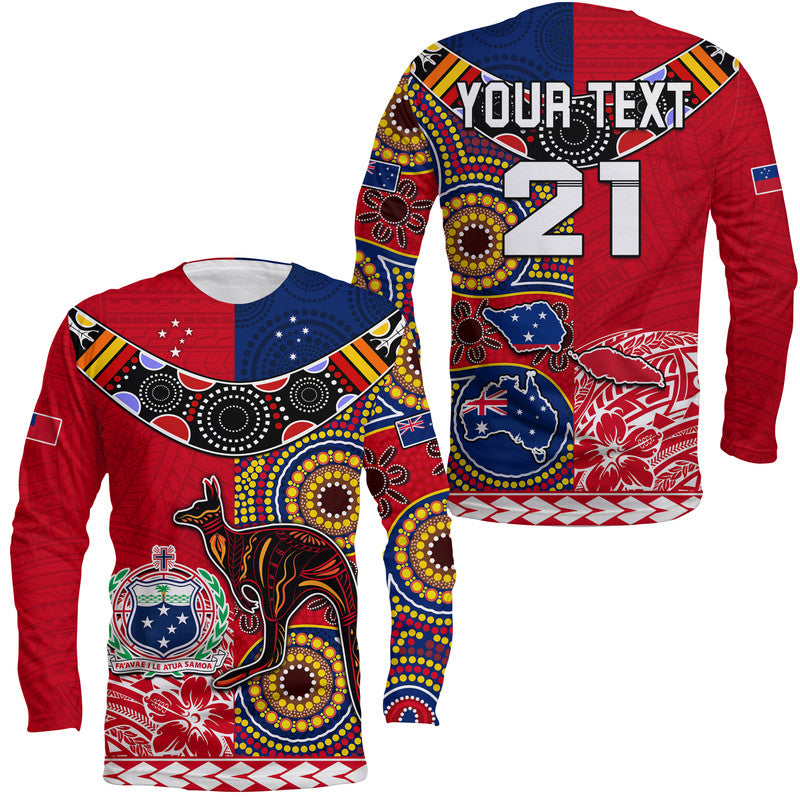 (Custom Personalised) Australia Aboriginal and Samoa Polynesian Long Sleeve Shirt Boomerang LT9 Unisex Red - Polynesian Pride