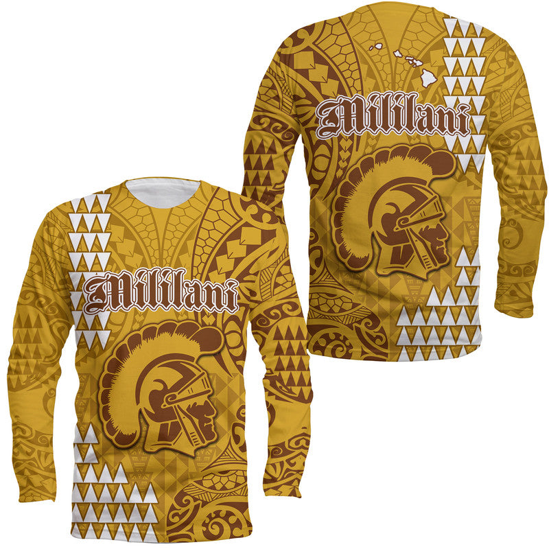 Hawaii Mililani High School Long Sleeve Shirt Tribal Kakau LT9 Unisex Yellow - Polynesian Pride