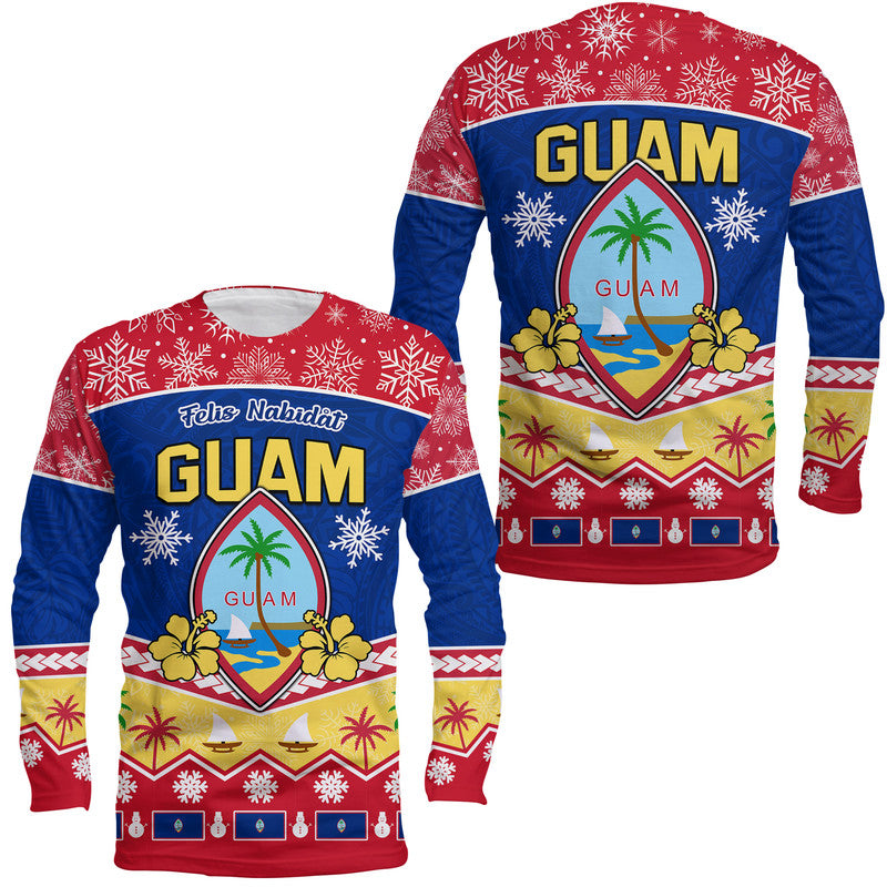 Guam Tribal Polynesian Christmas Vibe Long Sleeve Shirt LT9 Unisex Blue - Polynesian Pride