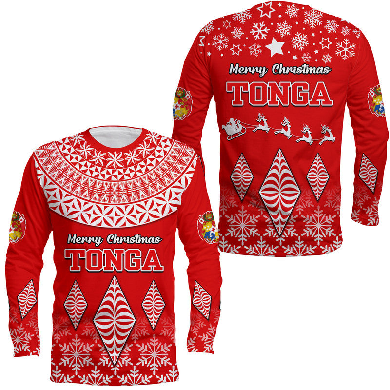 Tonga Kupesi Ngatu Merry Christmas Long Sleeve Shirt LT9 Unisex Red - Polynesian Pride