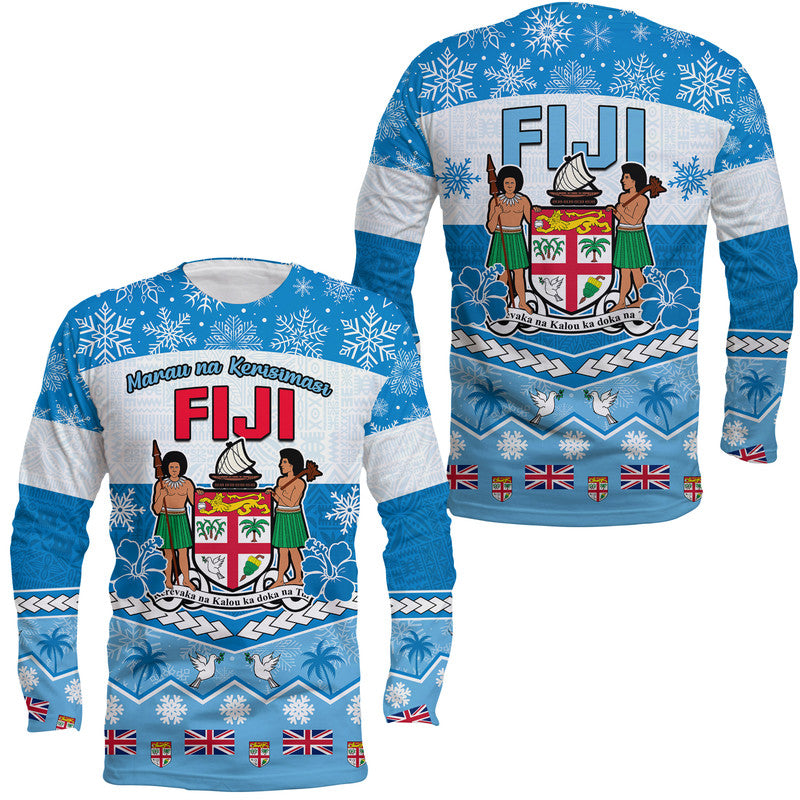 Fiji Masi Tapa Christmas Vibe Long Sleeve Shirt LT9 Unisex Blue - Polynesian Pride