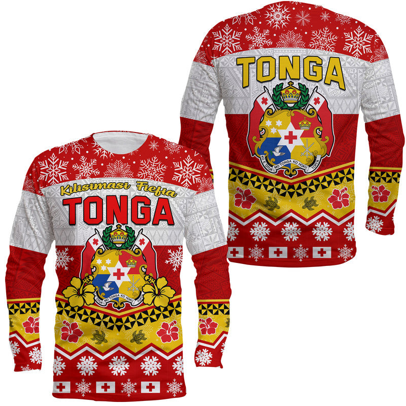 Tonga Christmas Kilisimasi Fiefia Coat Of Arms Long Sleeve Shirt LT9 Unisex Red - Polynesian Pride