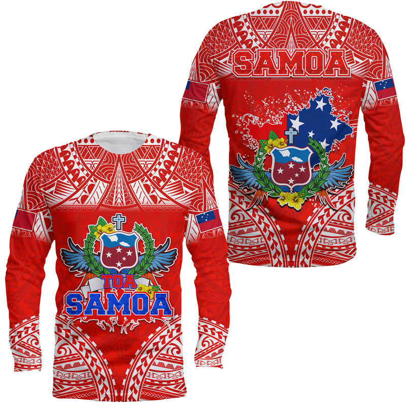 Toa Samoa Polynesian Rugby Long Sleeve Shirt Samoan Flag Red Color LT9 Unisex Red - Polynesian Pride