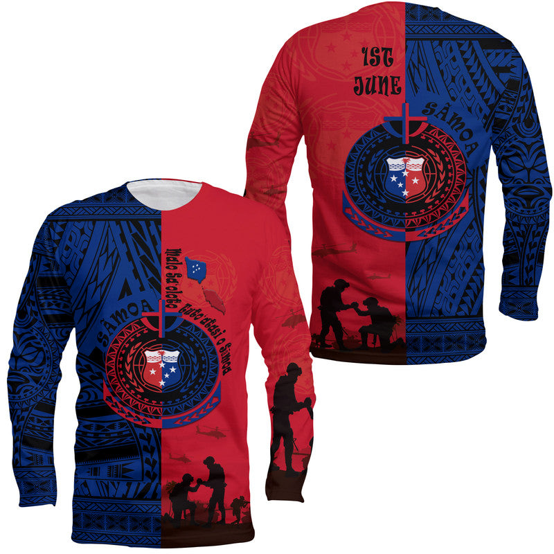 Samoa Independence Day Long Sleeve Shirt Military Polynesian Pattern LT9 Unisex Blue - Red - Polynesian Pride
