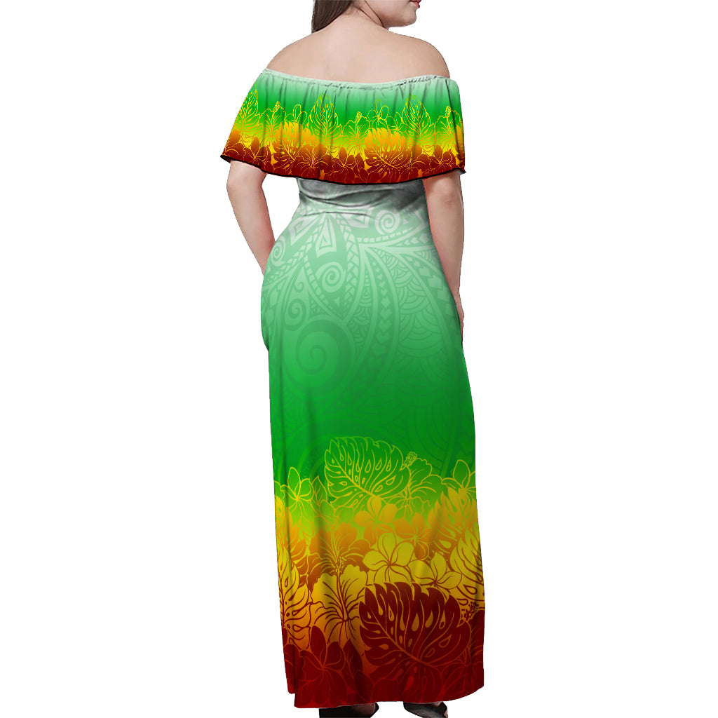 Polynesian Pride Dress - Tribal Polynesian Ombre Reggae Dip Dye Off Shoulder Long Dress LT7 - Polynesian Pride