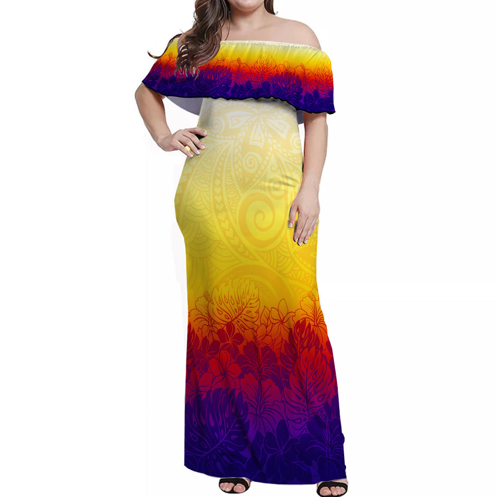 Polynesian Pride Dress - Tribal Polynesian Ombre Sunset Dip Dye Off Shoulder Long Dress LT7 Women Art - Polynesian Pride