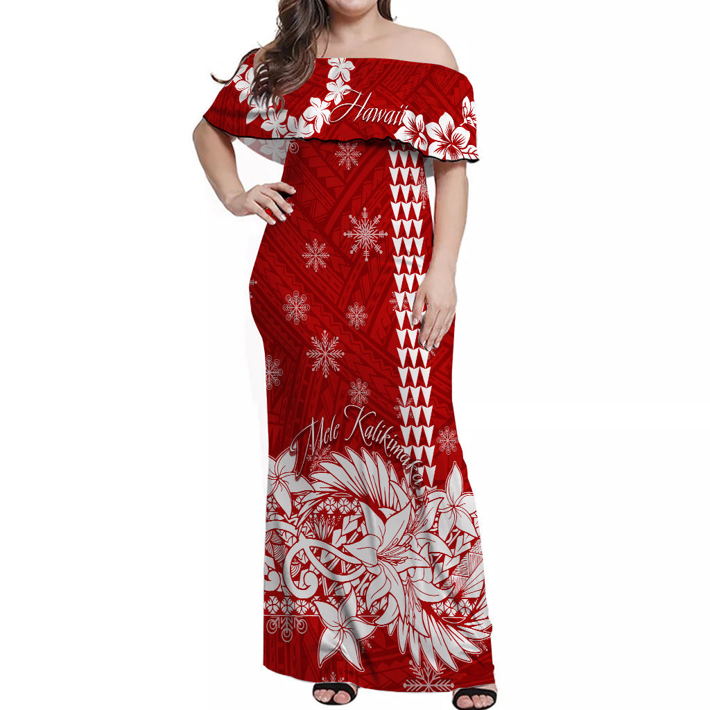 Hawaii Mele Kalikimaka Off Shoulder Long Dress Flower Style LT7 Women Red - Polynesian Pride