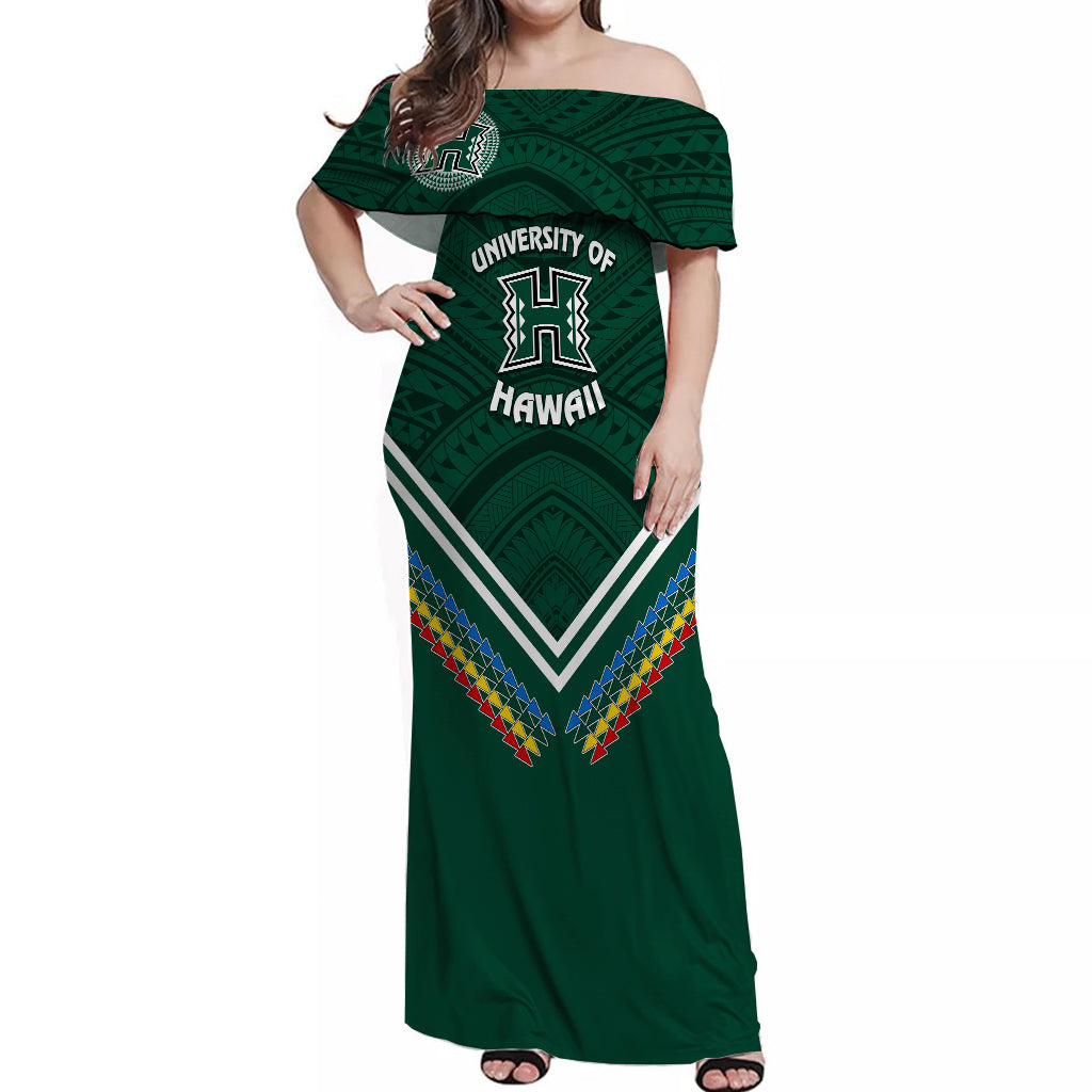 Personalised Hawaii Rainbow Warriors Off Shoulder Long Dress Simple Style LT7 Women Deep Green - Polynesian Pride