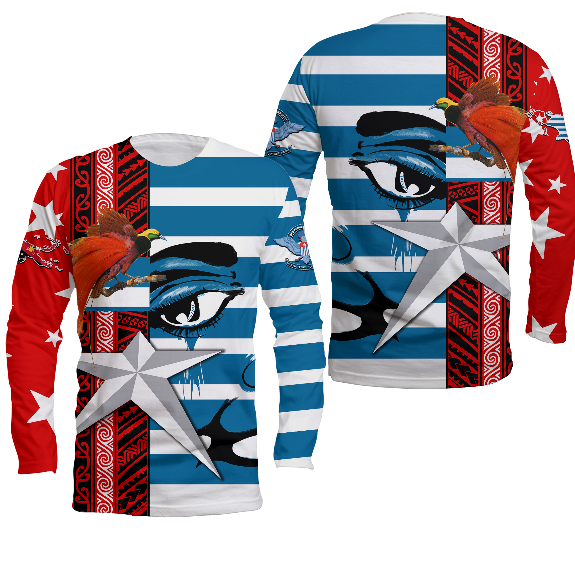 Free West Papua Birds Of Paradise Polynesia Long Sleeve Shirt - LT2 Unisex GREEN - Polynesian Pride