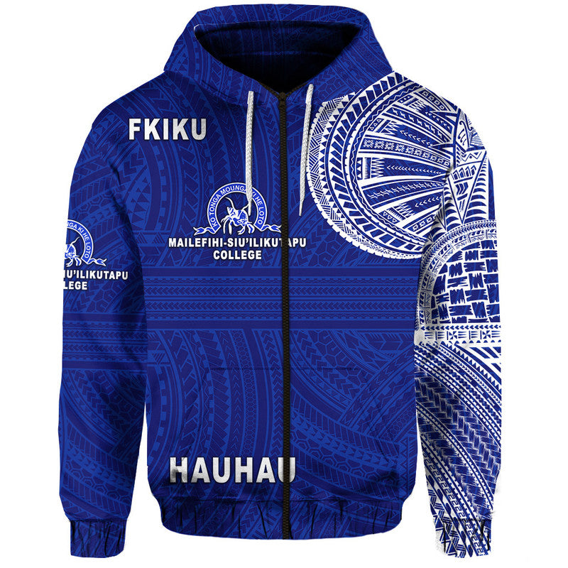 (Form 7 2022) Tonga Mailefihi Siu ilikutapu College Hoodie Simple Style LT8 Zip Hoodie Blue - Polynesian Pride