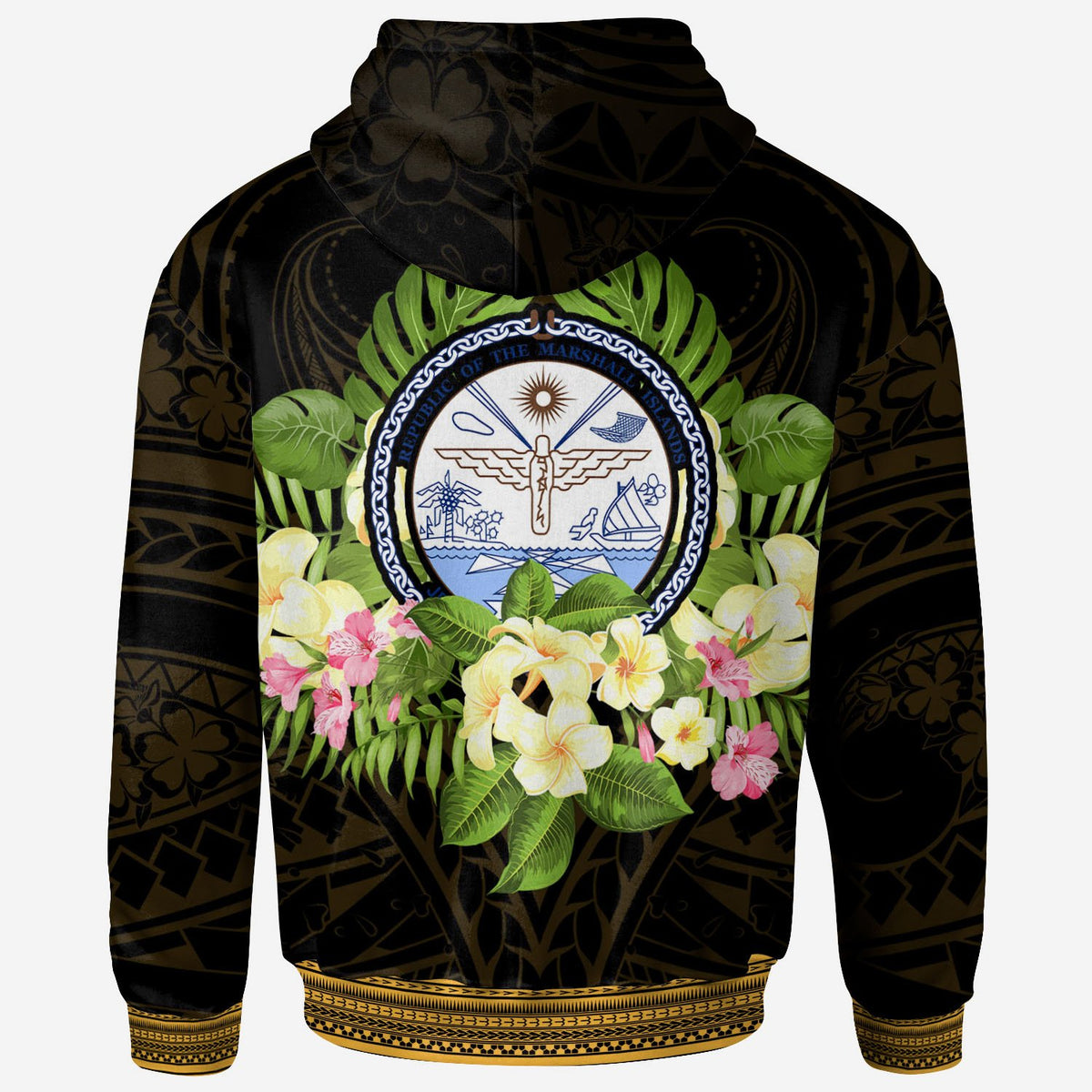 Marshall Islands Zip Hoodie Polynesian Gold Patterns Collection - Polynesian Pride