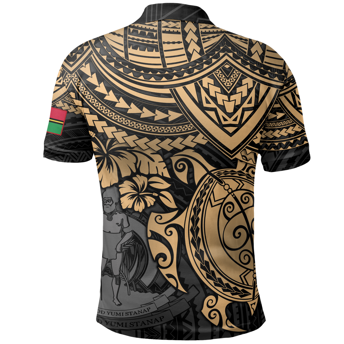 Vanuatu Polo Shirt Vanuatuan Flag Coat Of Arms Gold Turtle Hibiscus - Polynesian Pride