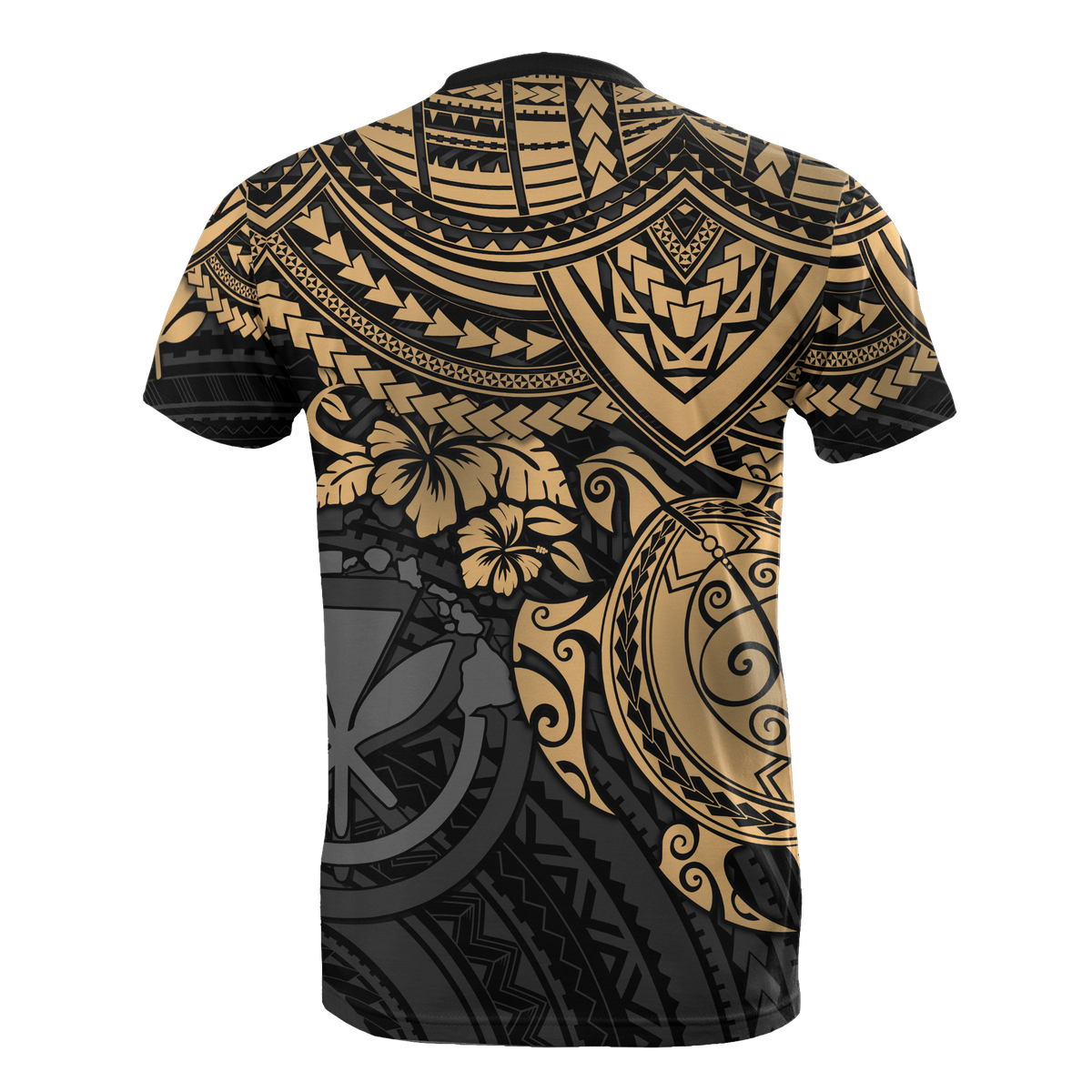 Hawaii T Shirt Polynesian Kanaka Maoli Gold Turtle Hibiscus Tattoo - Polynesian Pride