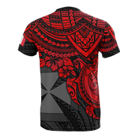 Wallis and Futuna Polynesian T Shirt Wallis and Futuna Coat of Arms Red Turtle Hibiscus - Polynesian Pride