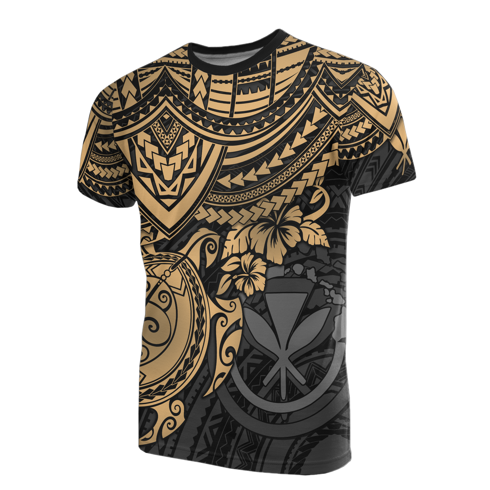 Hawaii T Shirt Polynesian Kanaka Maoli Gold Turtle Hibiscus Tattoo Unisex GOLD - Polynesian Pride