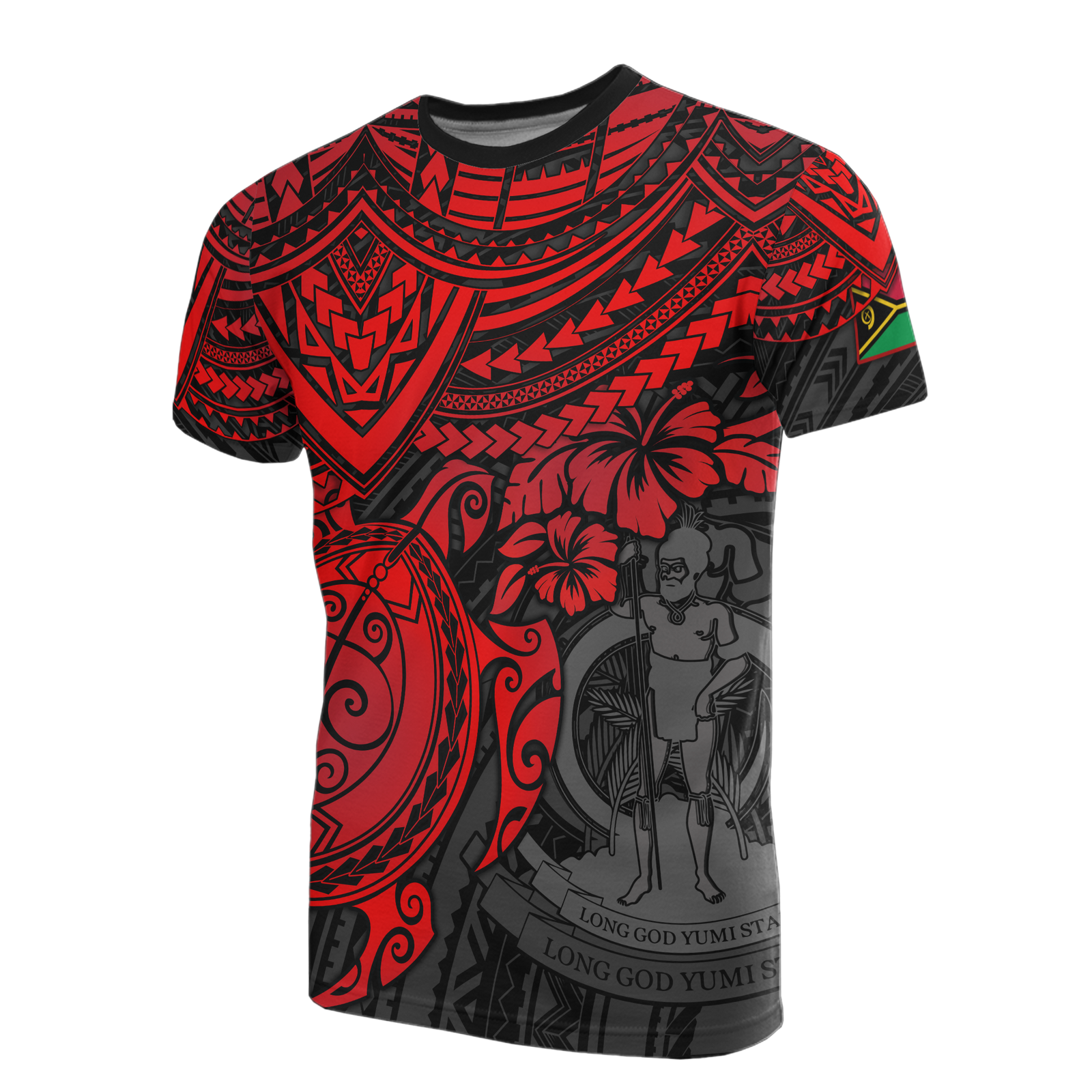 Vanuatu T Shirt Vanuatuan Coat of Arms Red Turtle Hibiscus Unisex RED - Polynesian Pride