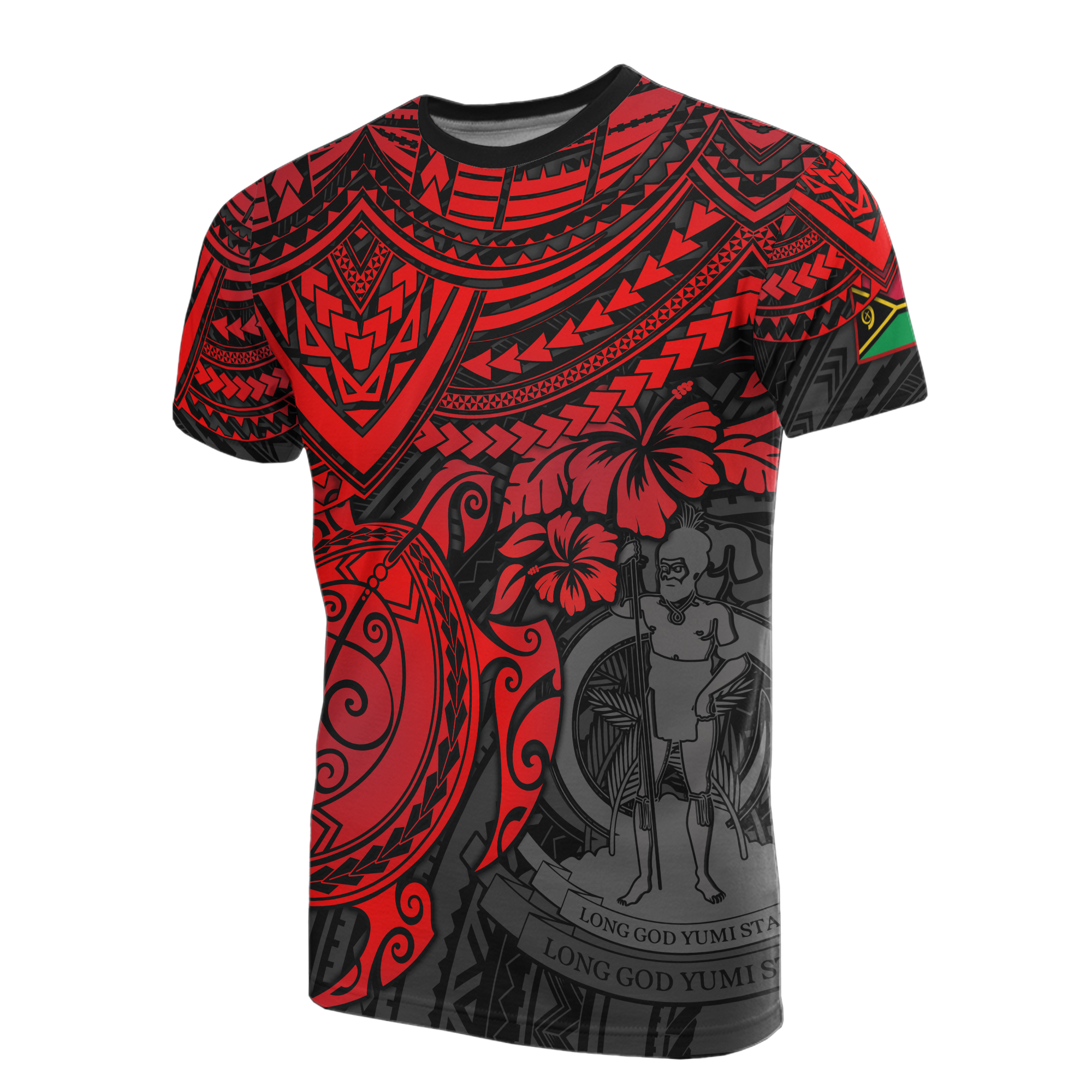 Vanuatu T Shirt Vanuatuan Coat of Arms Red Turtle Hibiscus Unisex RED - Polynesian Pride