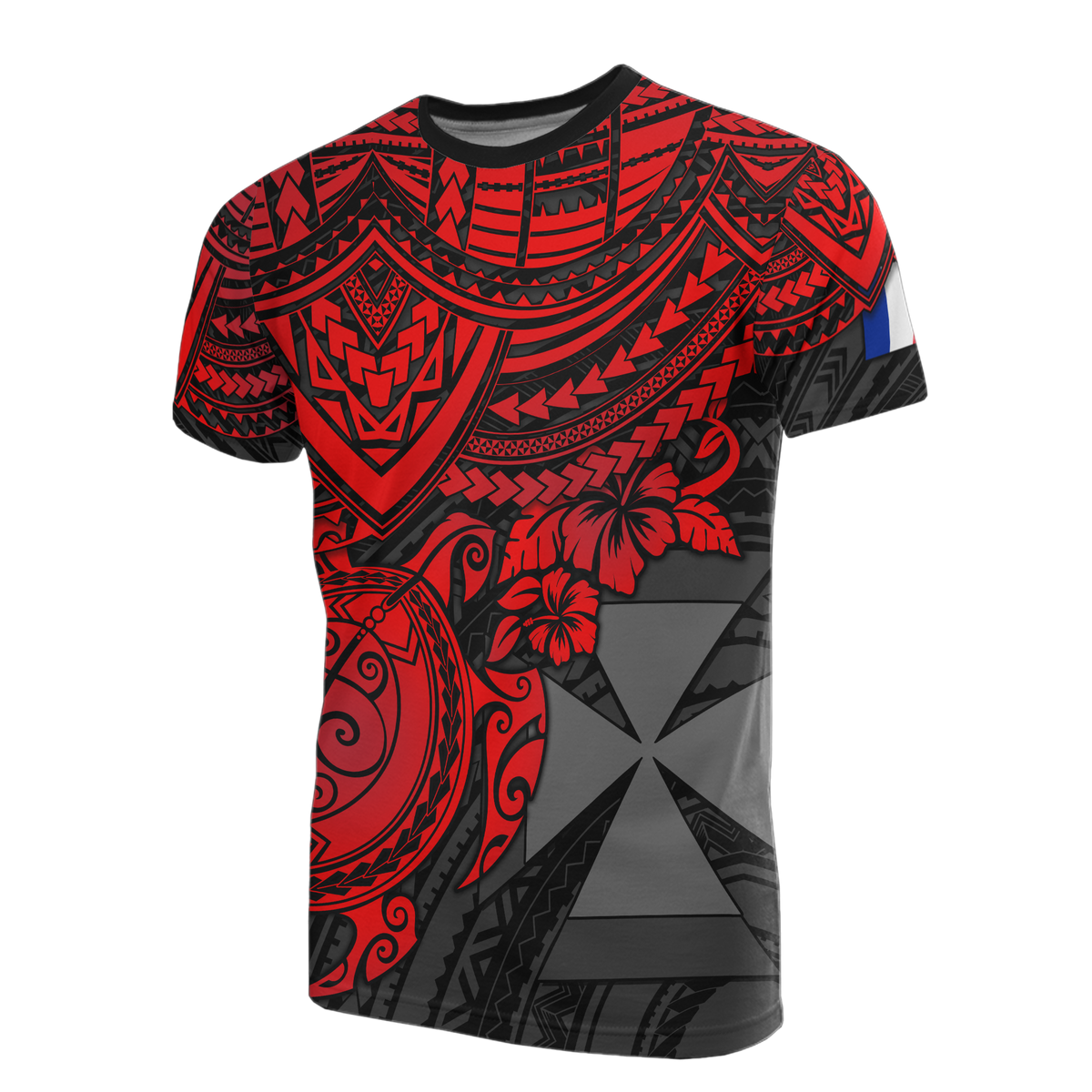 Wallis and Futuna Polynesian T Shirt Wallis and Futuna Coat of Arms Red Turtle Hibiscus Unisex RED - Polynesian Pride