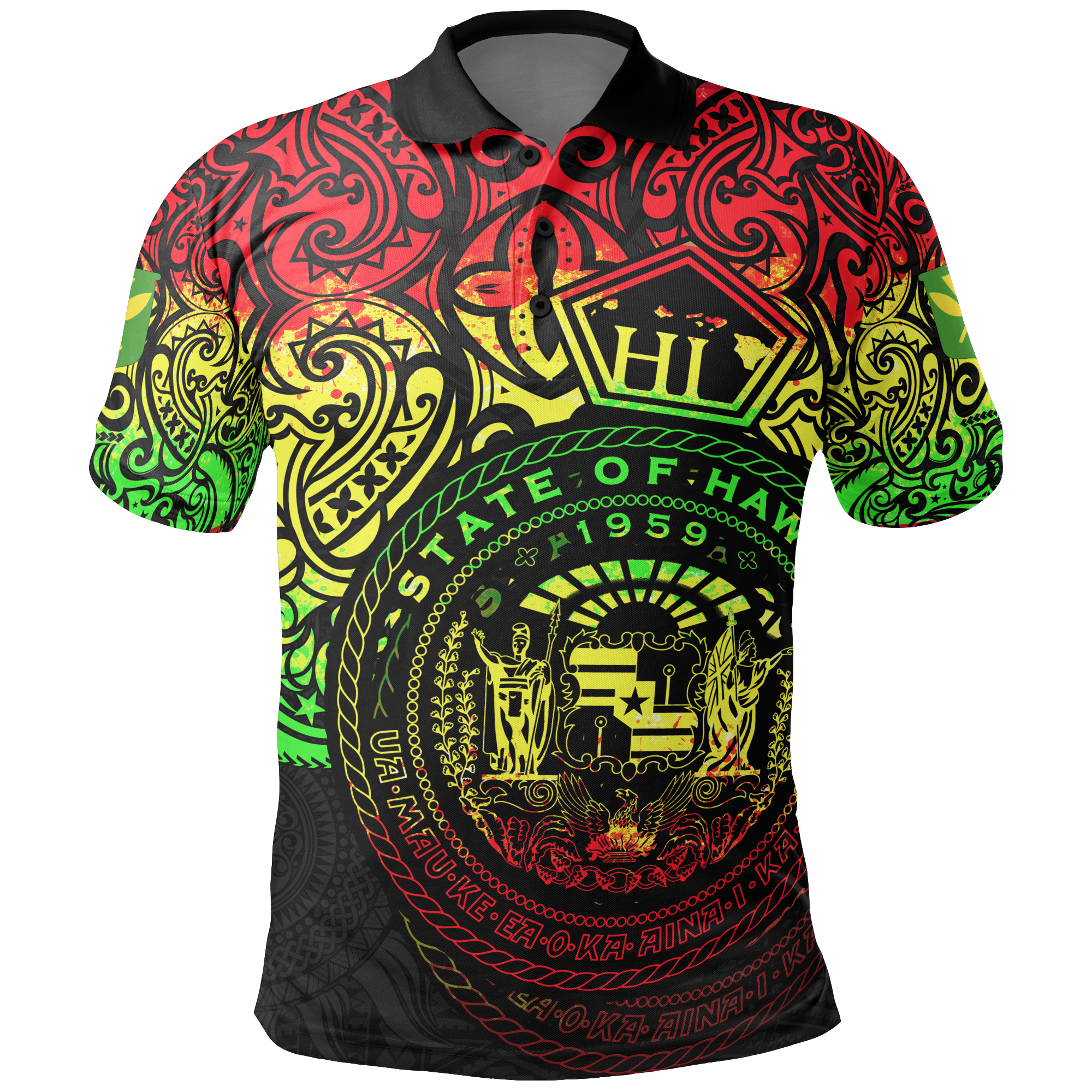 Hawaii Polo Shirt Hawaii Seal Pride Style (Reggae) Unisex BLACK - Polynesian Pride