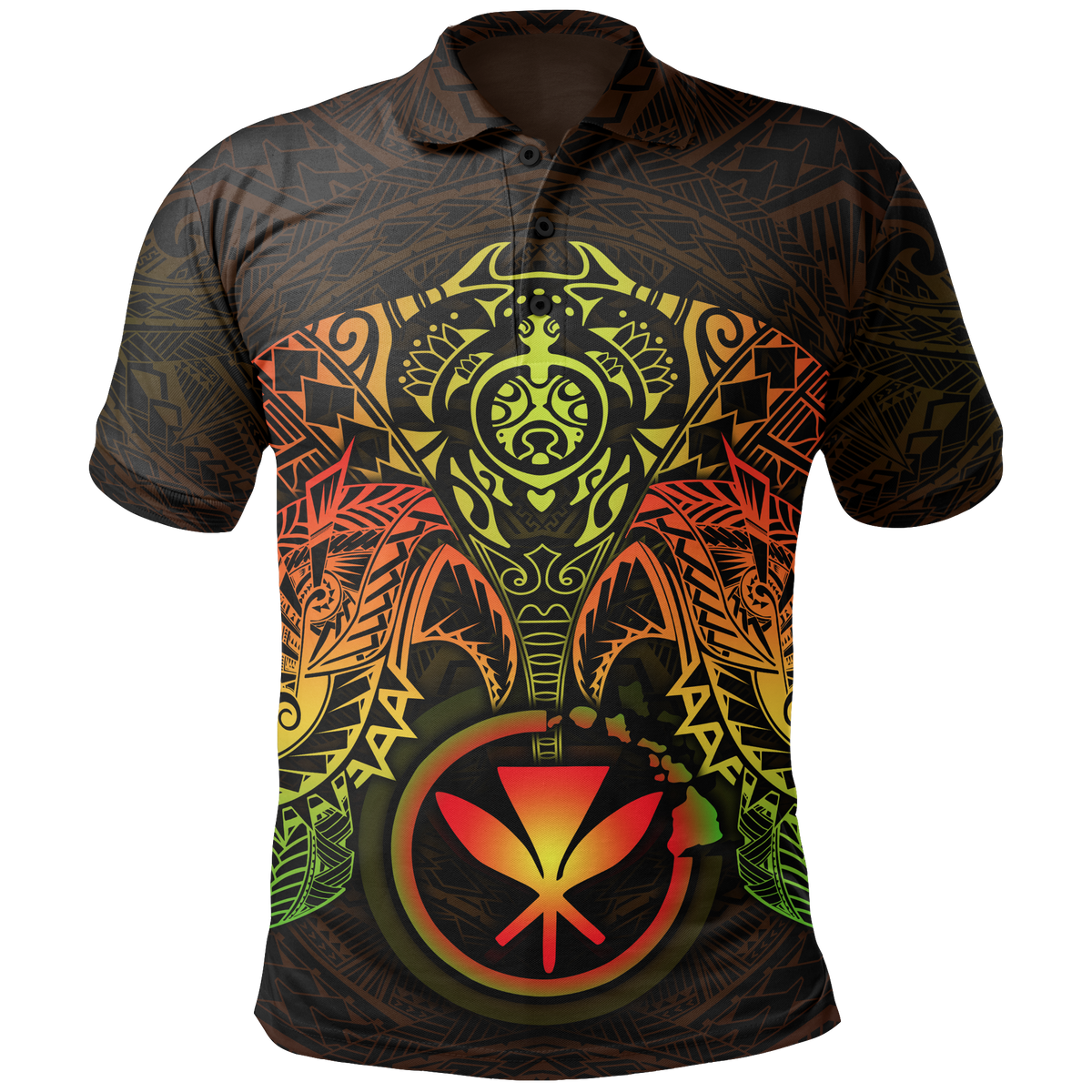 Hawaii Polo Shirt Reggae Kanaka Maoli Turtle Manta Ray Unisex RED - Polynesian Pride